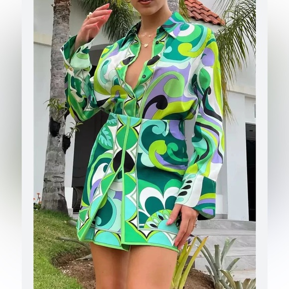 Zara Co-ord Set Green Print (S/M) - Picture 5 of 9